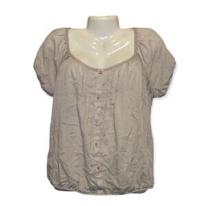VTG NWT Dolled Up by FANG Gray Beige Lightweight Peasant Top Button Blouse XL